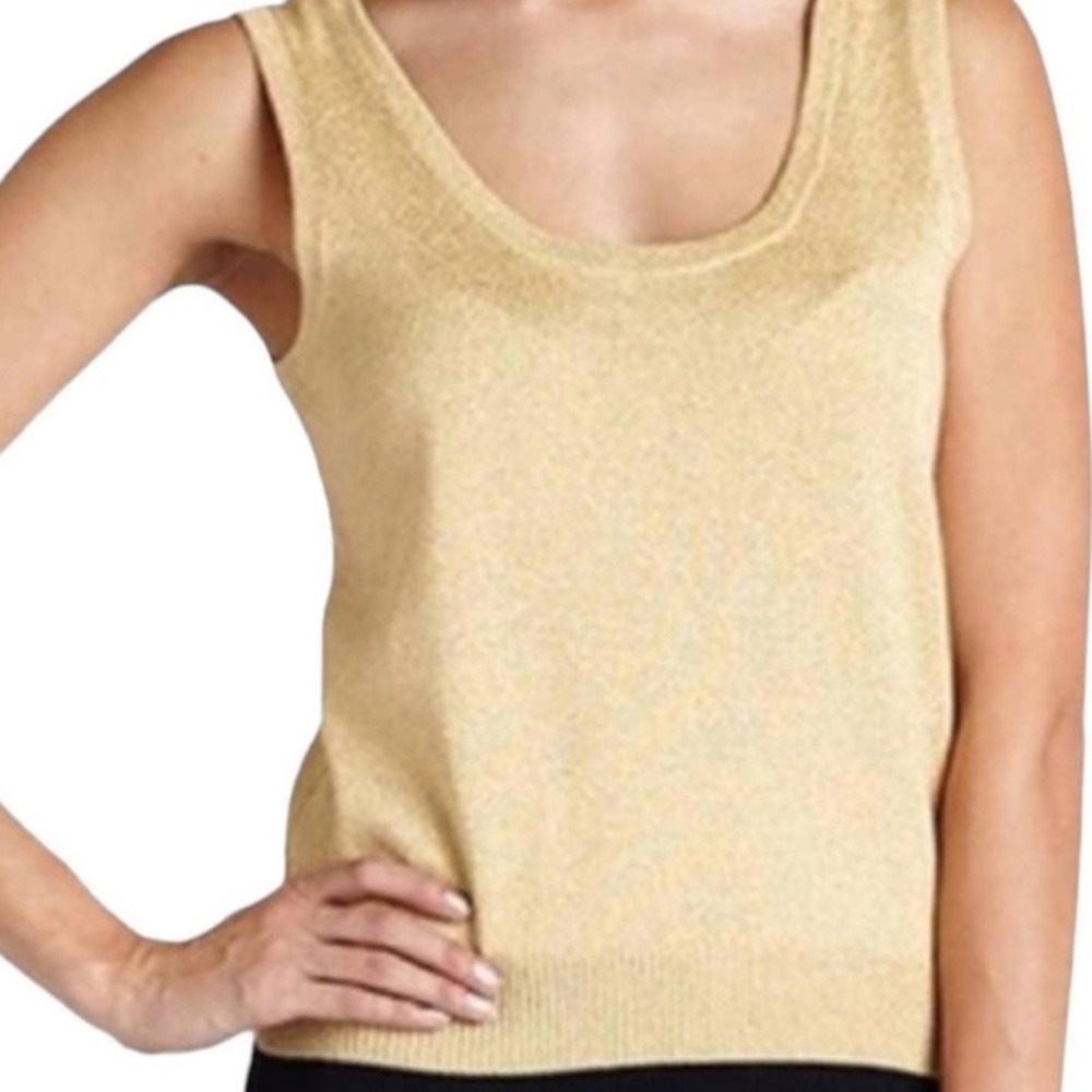St.John Basics -Medium Luxury Metallic Gold Classic Santana Knit Shell Tank Top